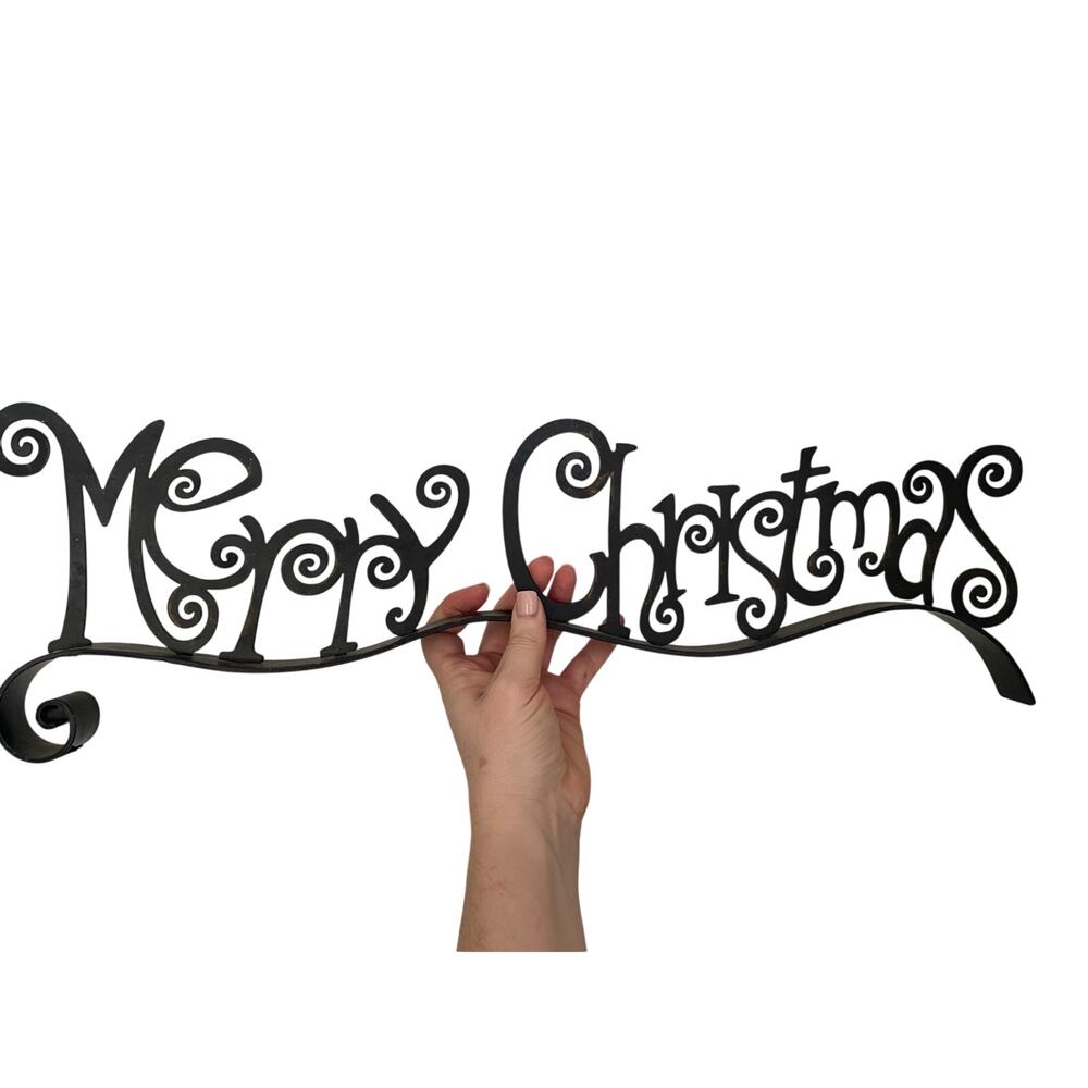 Merry Christmas Black Distressed Calligraphy Text Metal Sign